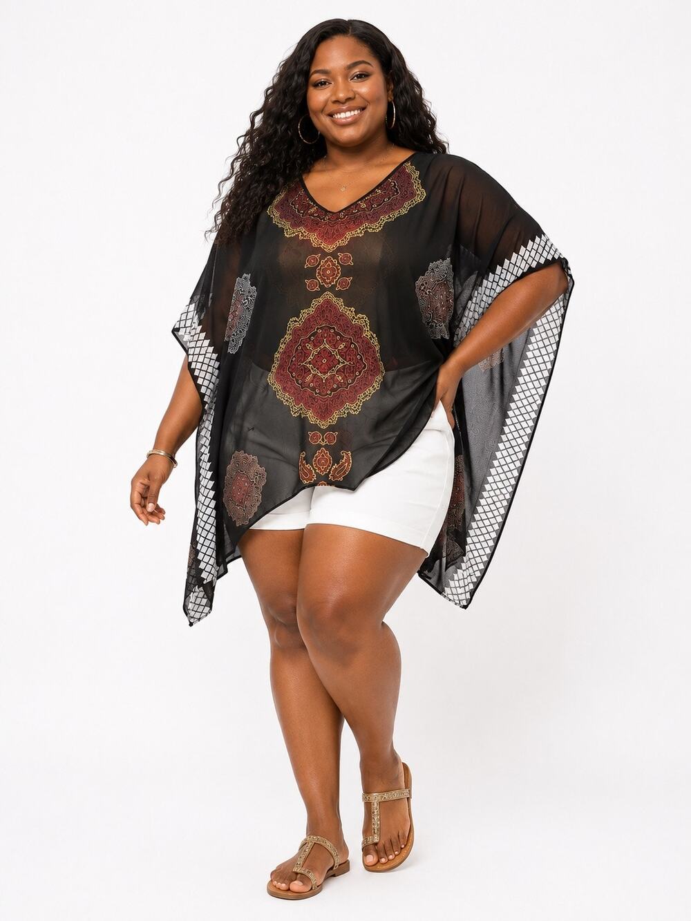 Lamoda Sheer Printed Caftan Cover-Up โ NWT Size 14/16โ